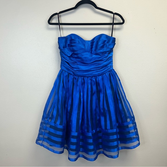 Betsey Johnson Size 6 Vibrant Blue Satin Dress Fit & Flare 80s 90s Hoco Prom - Picture 2 of 13
